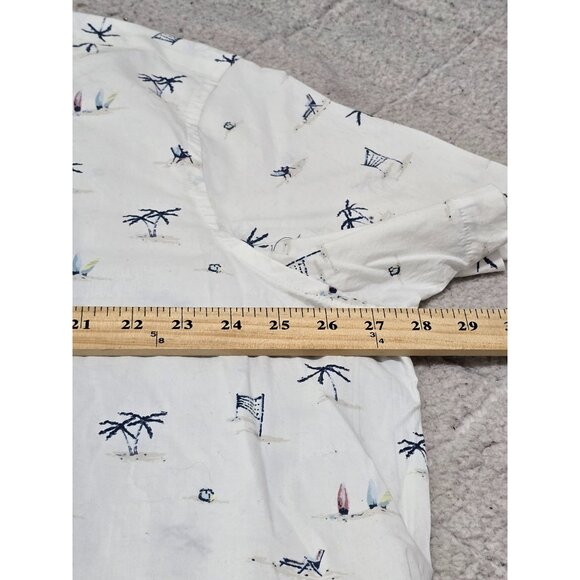 Big & Tall Sonoma White Beach‎ Print Cotton Blend Button-Down Shirt 2XB - Picture 9 of 12